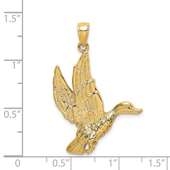 14k Yellow Gold Mini Animal Bird Flying Mallard Duck Necklace Charm Pendant - Picture 3 of 4
